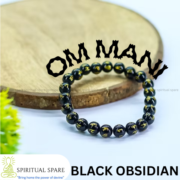 Om Mani Black Obsidian Bracelet